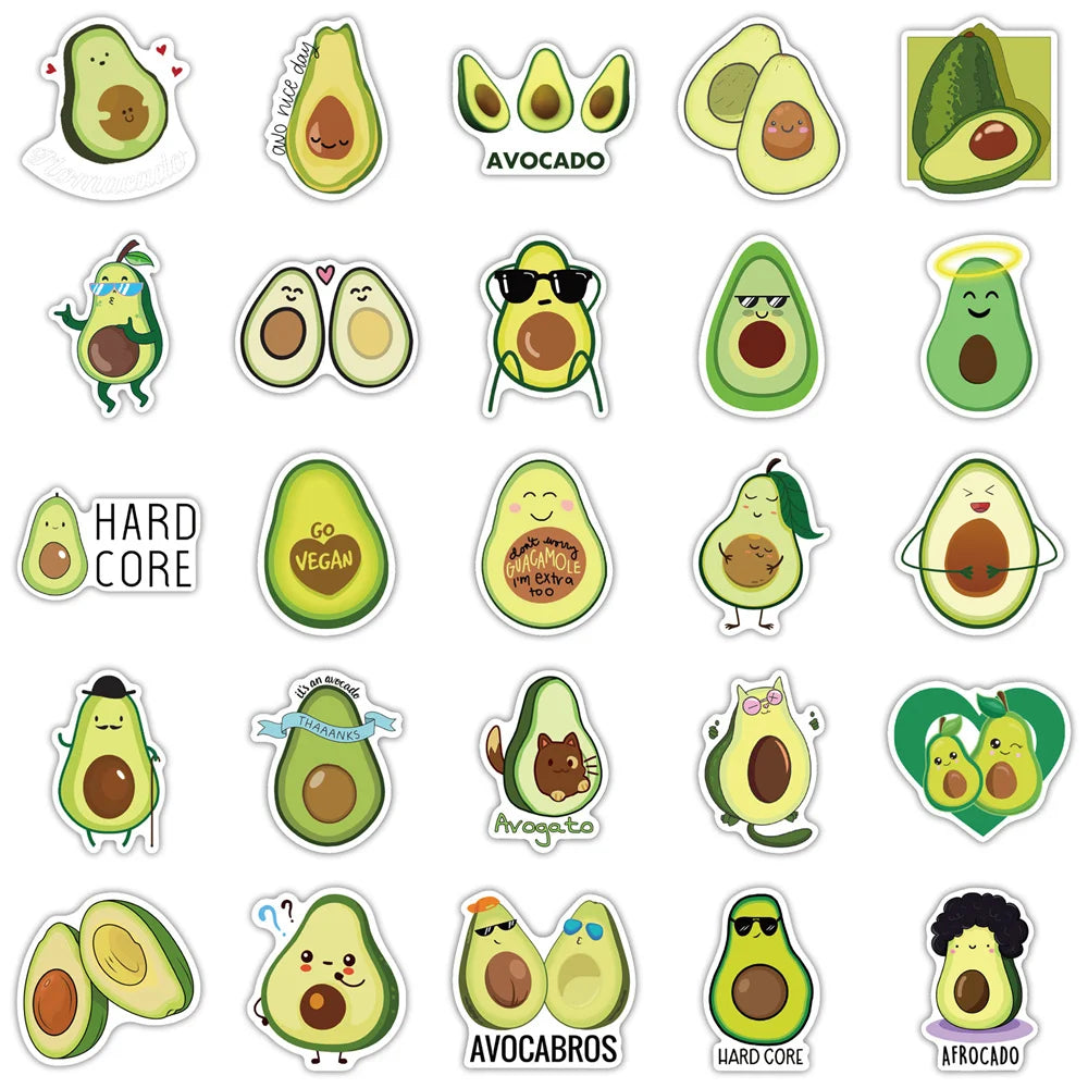50pcs Cartoon Avocado Stickers