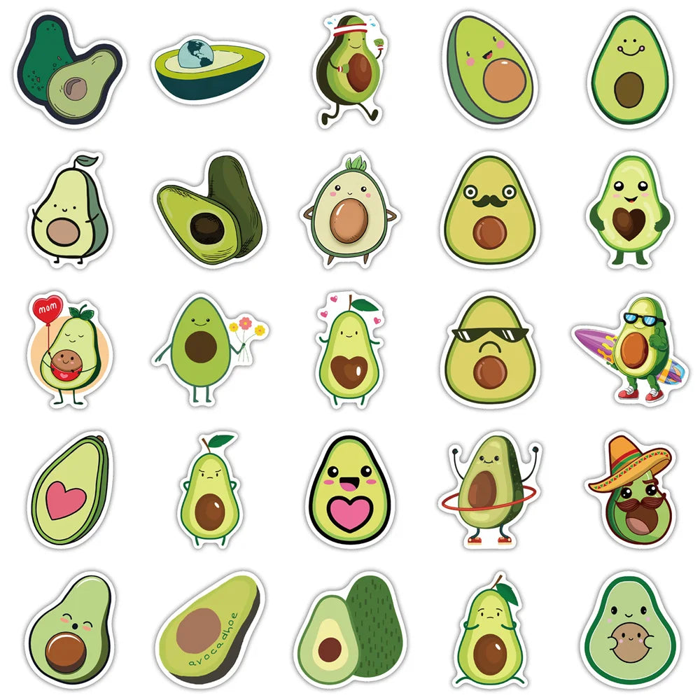 50pcs Cartoon Avocado Stickers