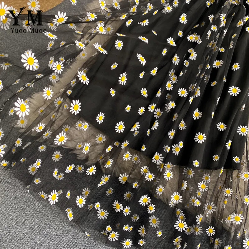 Daisy Flower Print Dress Two Layers