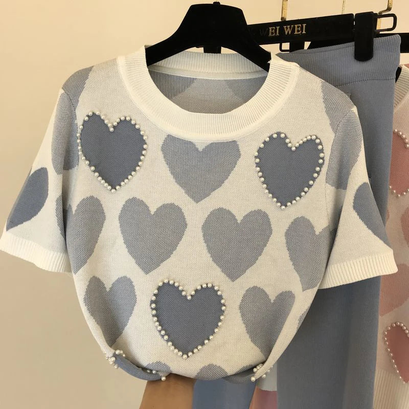 Beaded Love Printed Knitted Top