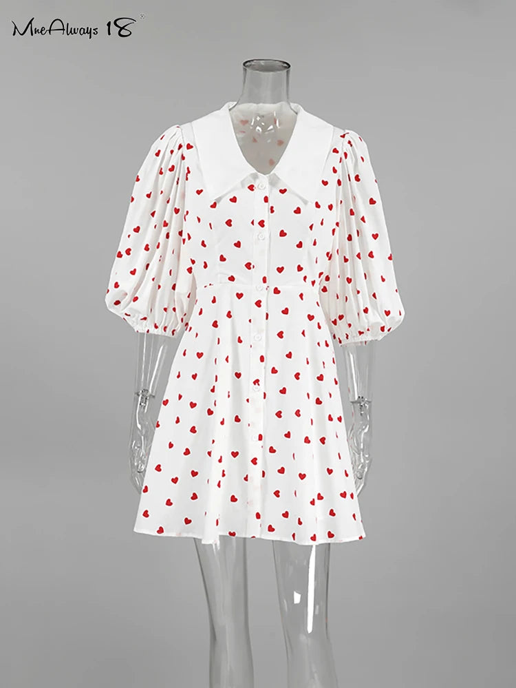 Puff Sleeve Heart A-Line Dress