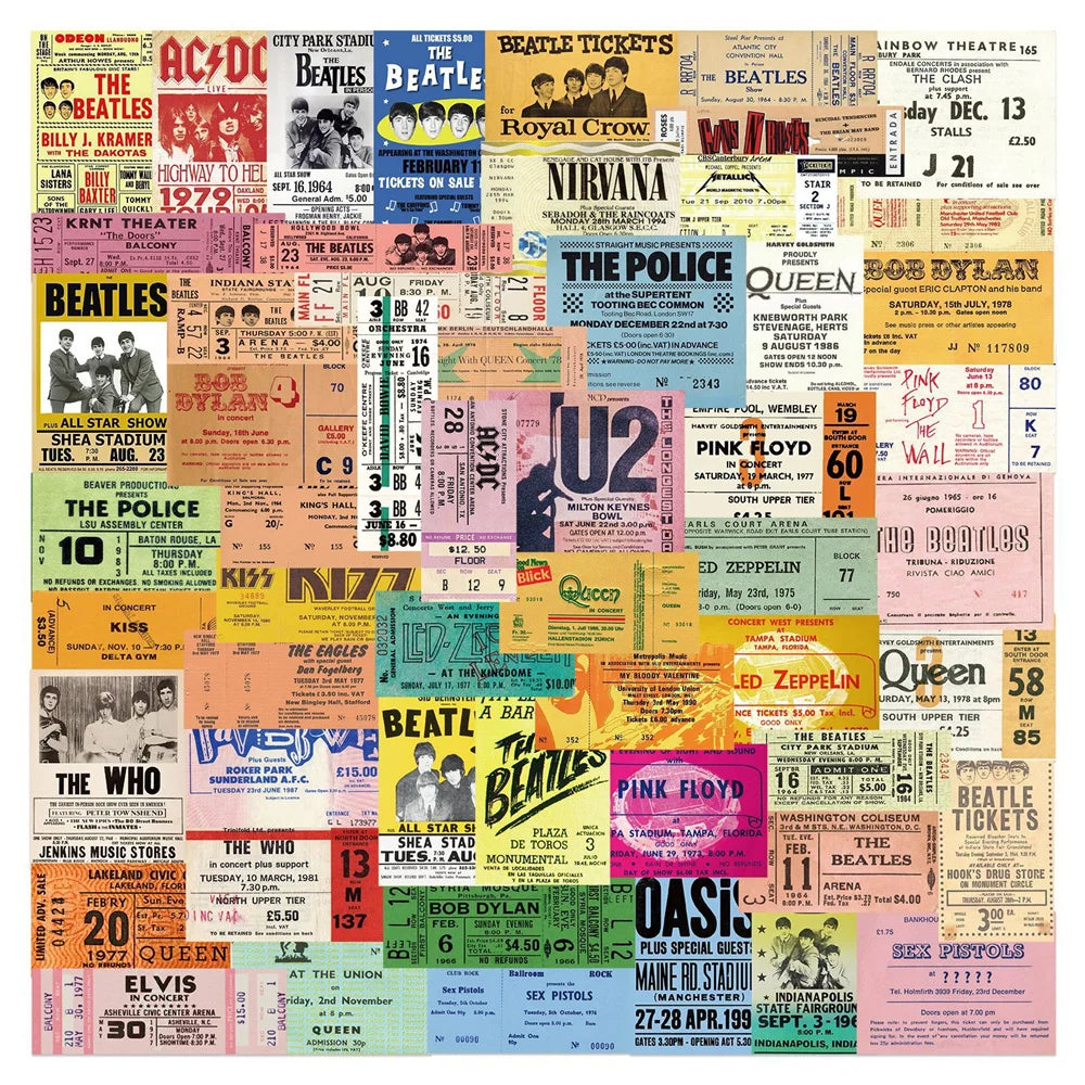 55pcs Retro Band Ticket Stickers