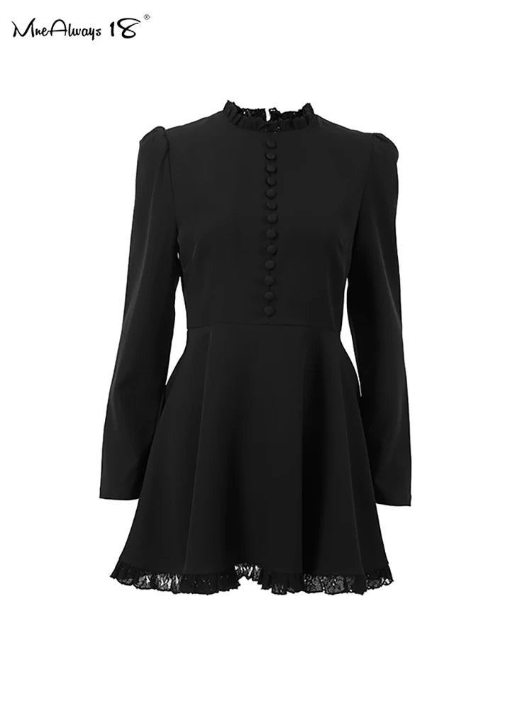 Black Lace Elegant Button Dress