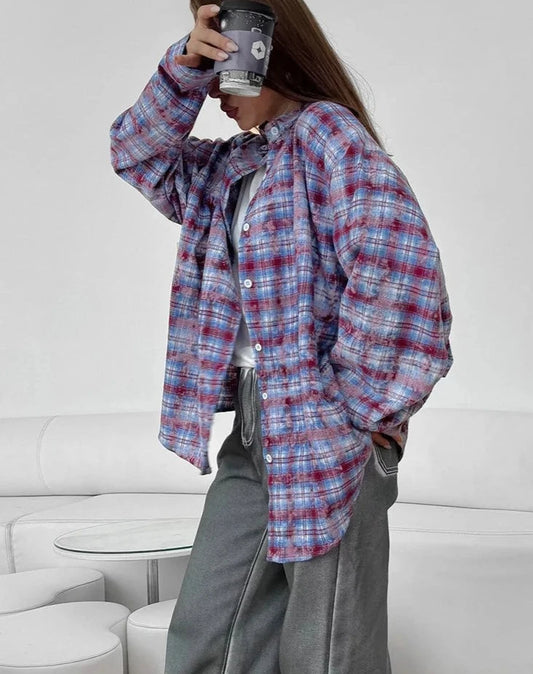 Distressed Plaid Oversized Flannel