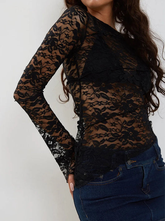 Lace Fitted Long Sleeve Top