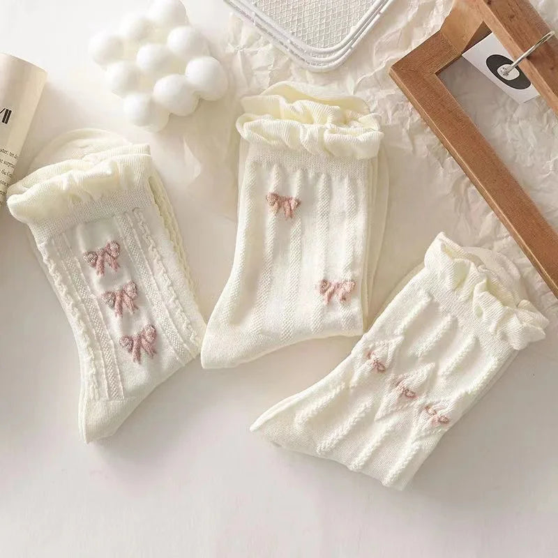 Lovely Cute Bowknot Lacy Medium Socks