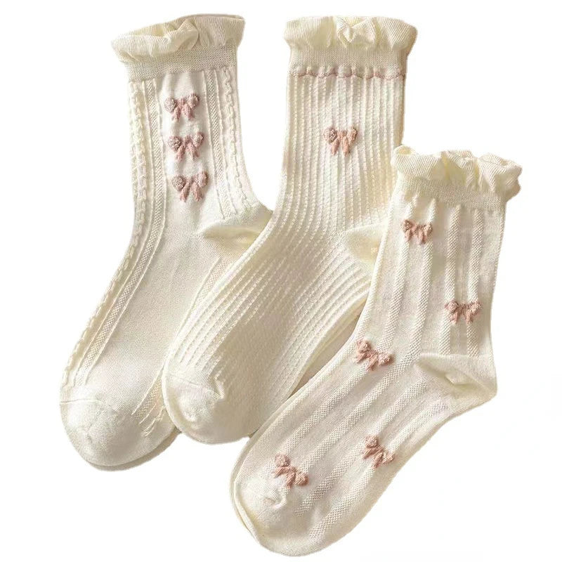 Lovely Cute Bowknot Lacy Medium Socks