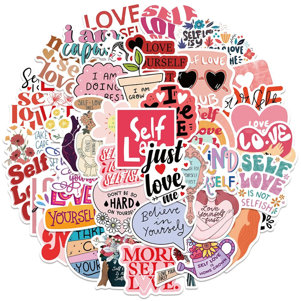 50pcs Aesthetic Motivational Self Love Stickers