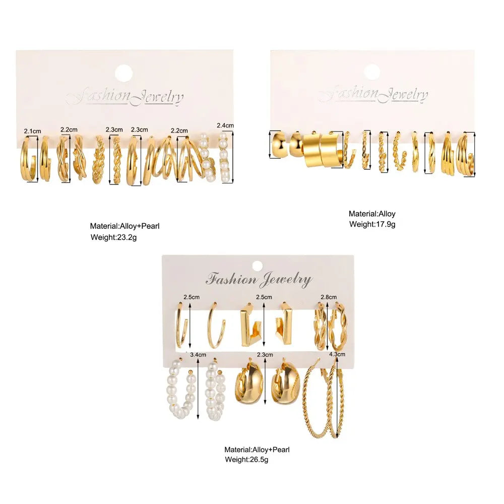 18Pcs Of Earrings Gold-color