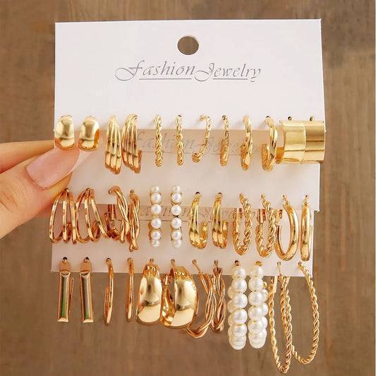 18Pcs Of Earrings Gold-color