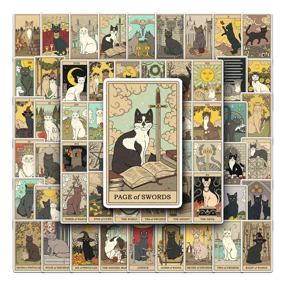 50/62pcs Vintage Cat Tarot Stickers
