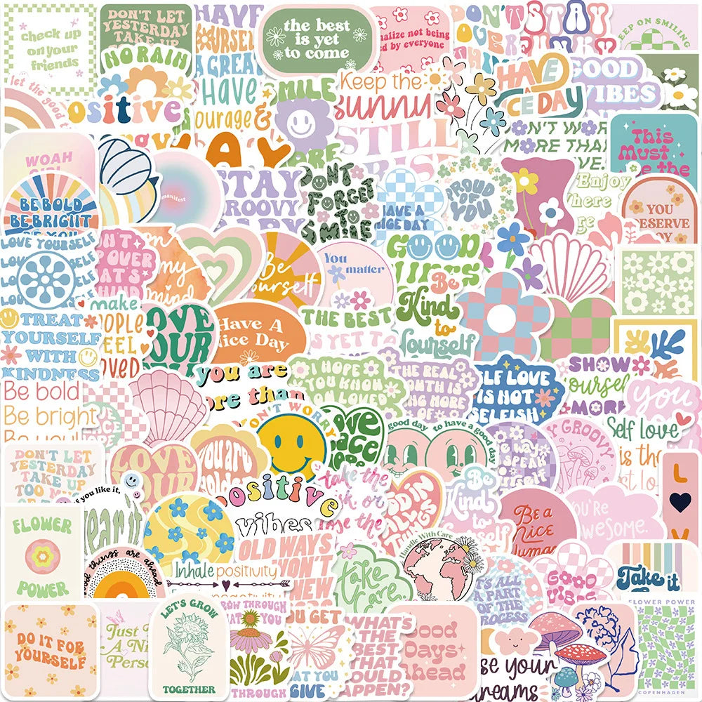 10/30/50/100PCS Cute Motivational Phrase Stickers