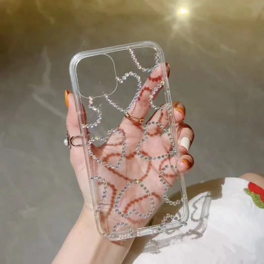 Clear Glitter Diamond Love Heart Iphone Case