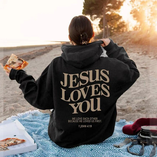 Jesus Loves You Oversized Graphic Hoodie