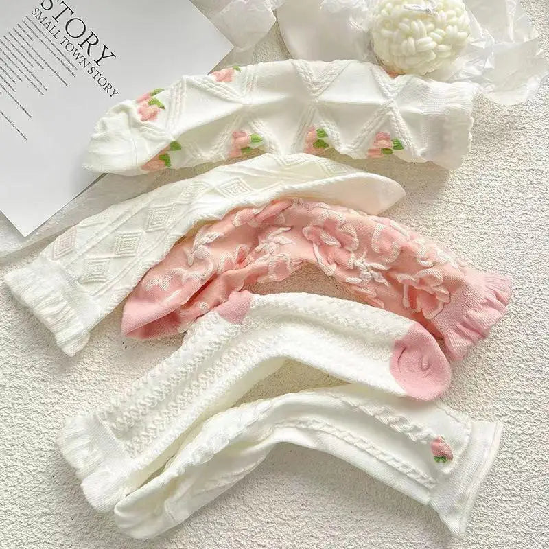5 Pairs Cute White Short Socks Set