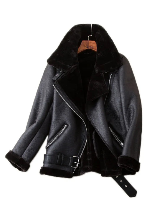Faux Fur Colar Leather Jacket