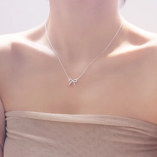 Silver Bowknot Pendant Necklace