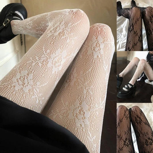 White and Black Lace Pantyhose Stockings