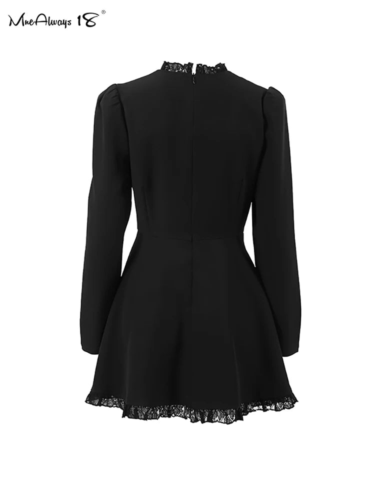 Black Lace Elegant Button Dress