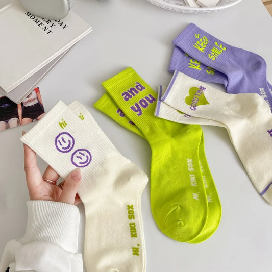 Cute Green/Purple Mid rise socks