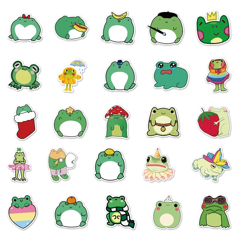 50pcs Cute Cartoon Frog Stickers