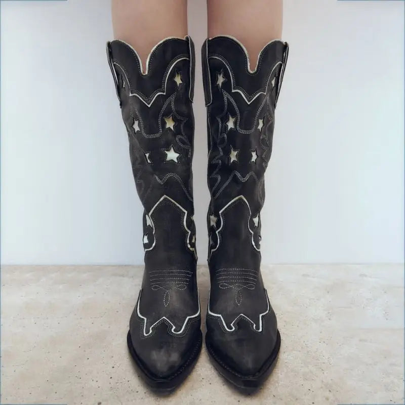 IPPEUM Western Cowboy Boots - Leather Black