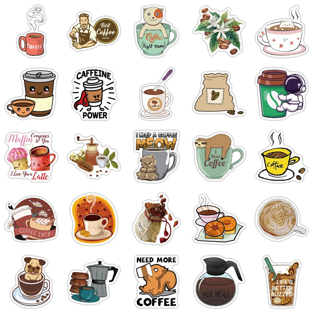 50pcs Retro Coffee Time Stickers