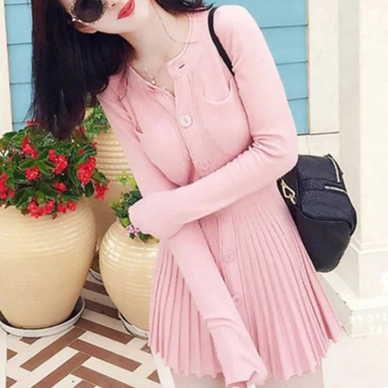 Long Sleeve Slim Fit Mid Length Knitted Dress