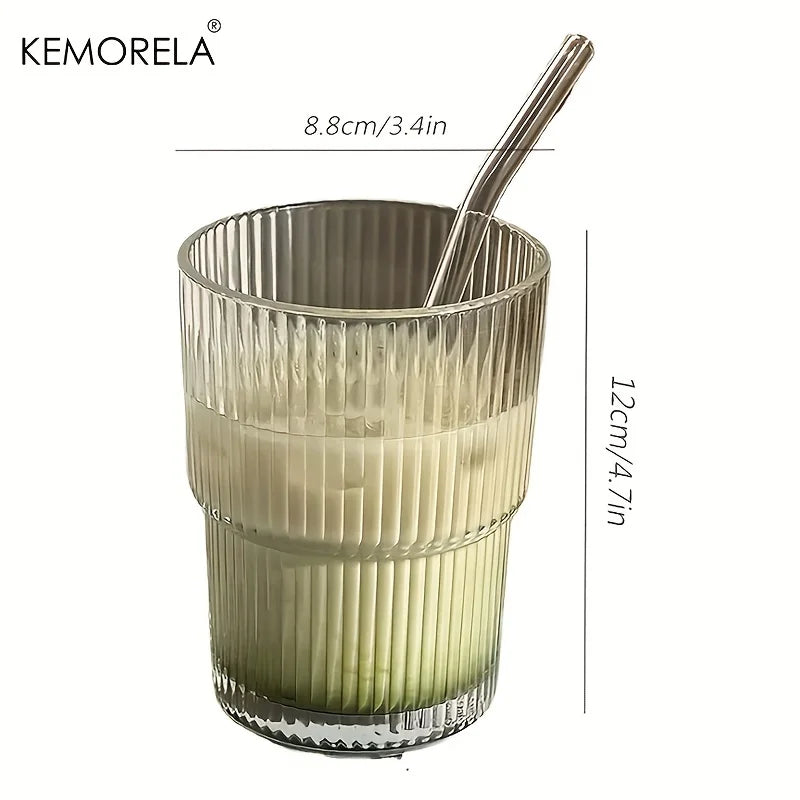 450ml Stripe Glass Cup With Lid